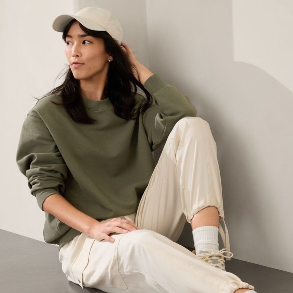 Athleta Olive Green Forever Fleece Sweatshirt